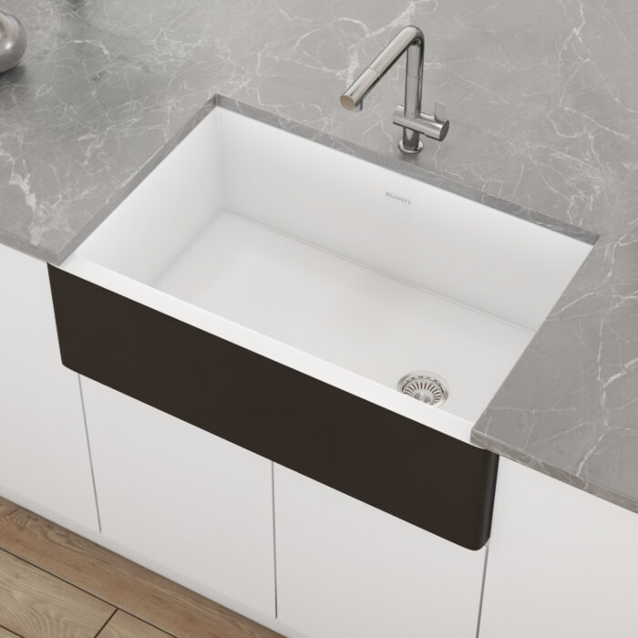 Black White Offset Drain Farmhouse Sink