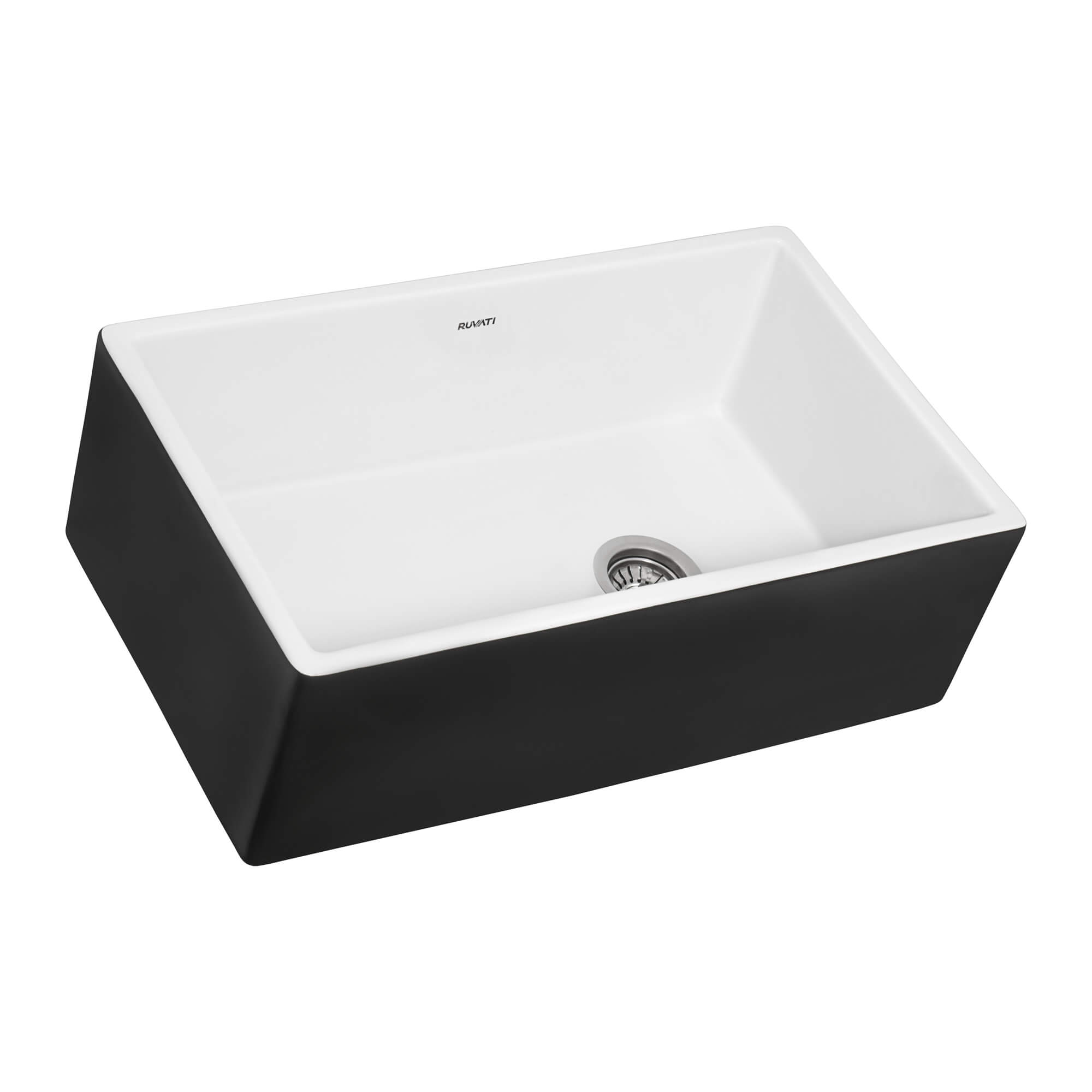 Black and White 30-inch Fireclay Farmhouse Offset Drain Kitchen Sink Single Bowl - RVL4018RBW view 1