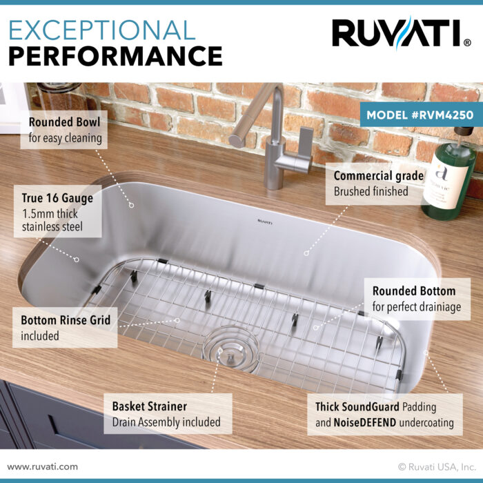 Ruvati 30-inch Undermount 16 Gauge Stainless Steel Kitchen Sink