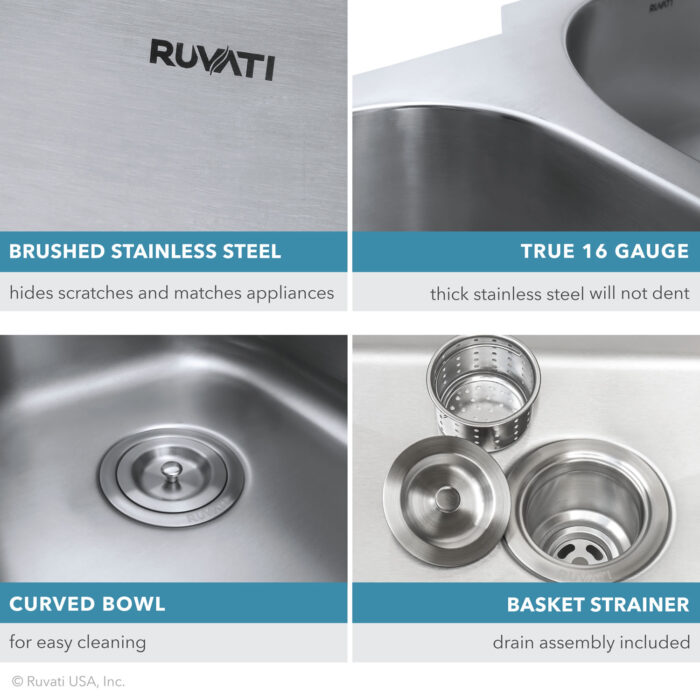 Ruvati 30-inch Undermount 16 Gauge Stainless Steel Kitchen Sink