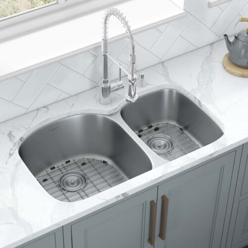 Stainless Steel 34 x 18-3/4 Ruvati RVC2553 Kitchen Sink and Faucet Set 
