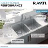 Ruvati 33 x 22 inch Drop-in Topmount Kitchen Sink 16 Gauge Stainless Steel 50/50 Double Bowl - RVM5150