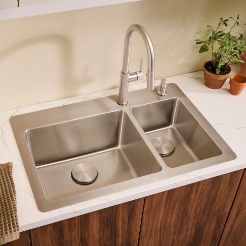 Ruvati 33 x 22 inch Drop-in Topmount Kitchen Sink 16 Gauge Stainless Steel 70/30 Double Bowl - RVM5173