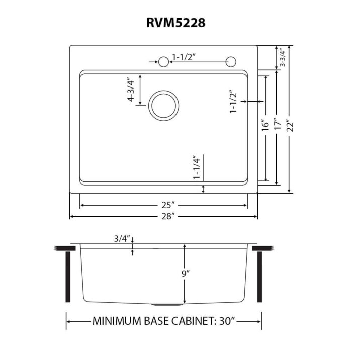 Ruvati 28 x 22 inch Drop-in Topmount Workstation Kitchen Sink 16 Gauge Stainless Steel Single Bowl - RVM5228