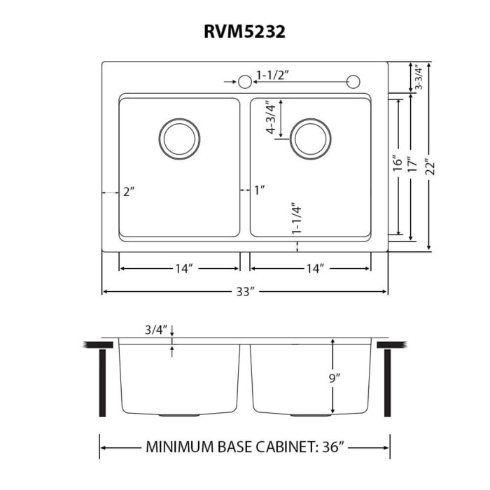Ruvati 33-inch Drop In Topmount 50/50 Double Bowl Workstation 16 Gauge Stainless Steel Kitchen Sink - RVM5232