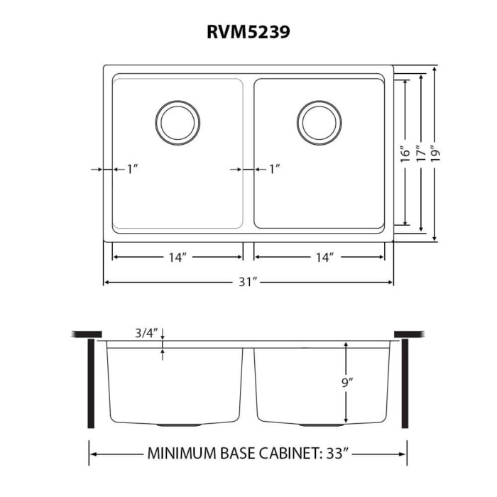 Ruvati 31-inch Undermount 50/50 Double Bowl Workstation 16 Gauge Stainless Steel Kitchen Sink - RVM5239