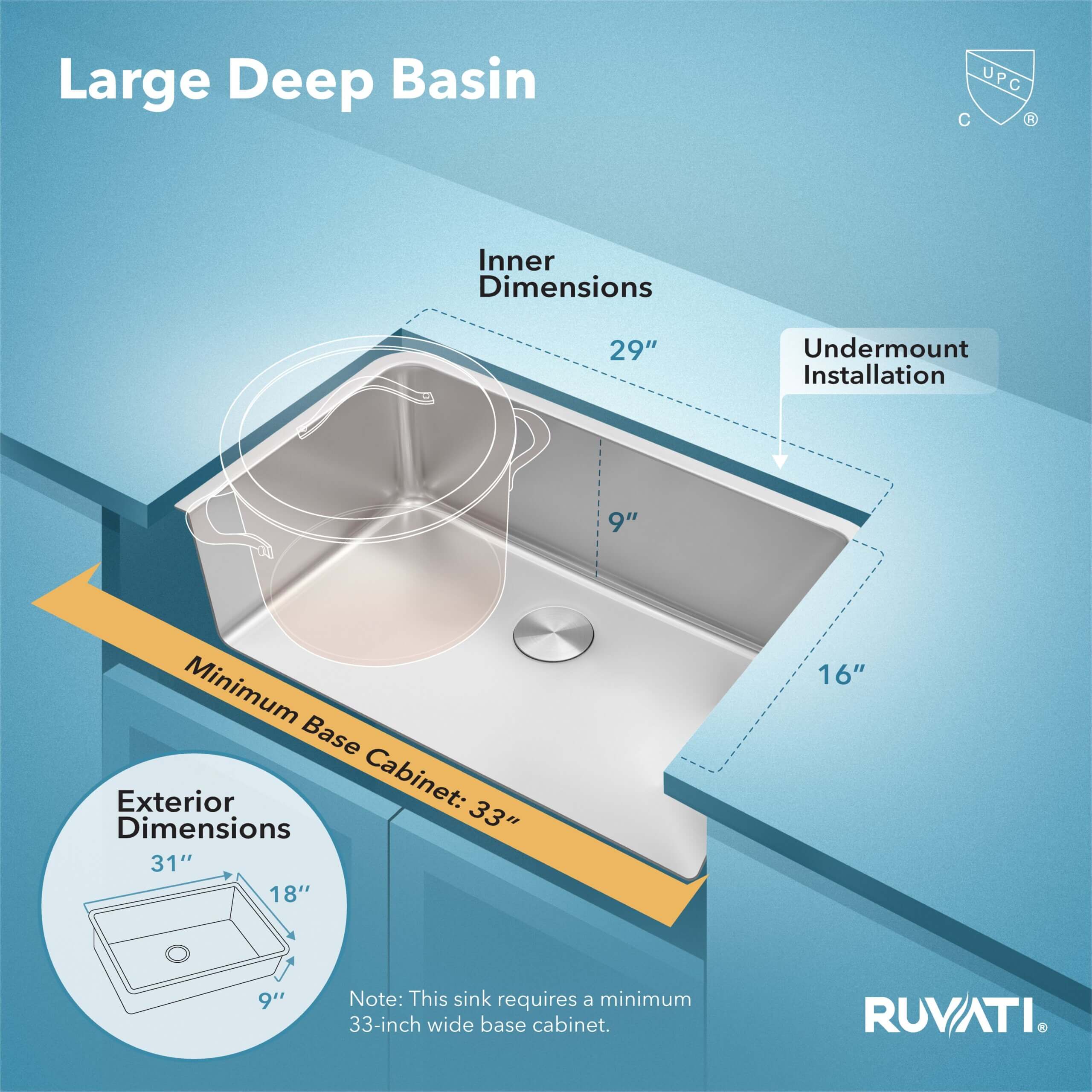 Ruvati 31-inch Undermount Kitchen Sink 16 Gauge Stainless Steel