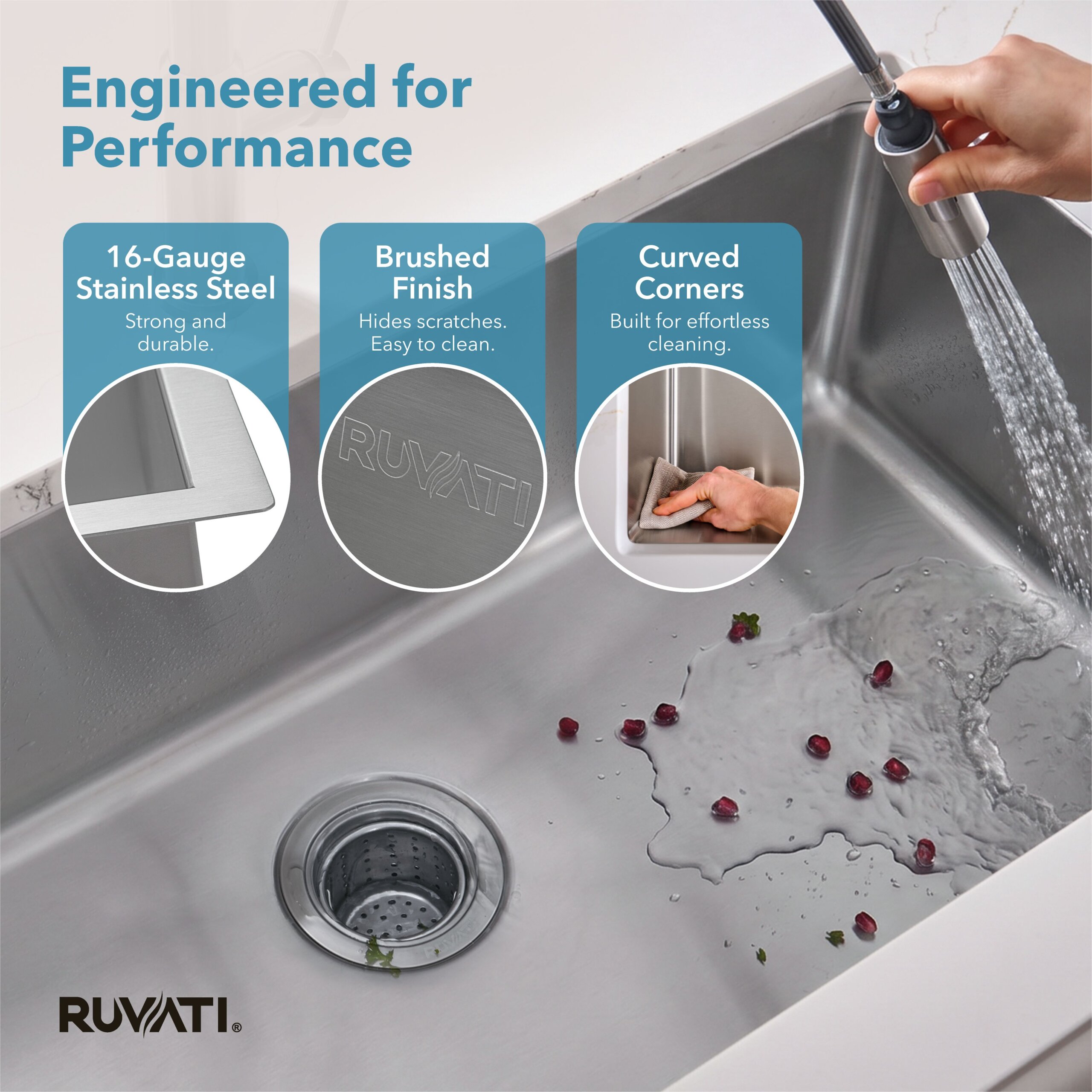 Ruvati 31-inch Undermount Kitchen Sink 16 Gauge Stainless Steel