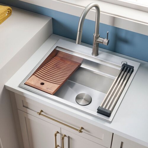 Ruvati 25 x 22 x 12 inch Deep Laundry Workstation Sink with Washboard Topmount Stainless Steel - RVU6553