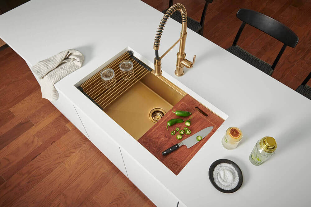 Ruvati 27 inch Matte Gold Workstation Undermount Kitchen Sink