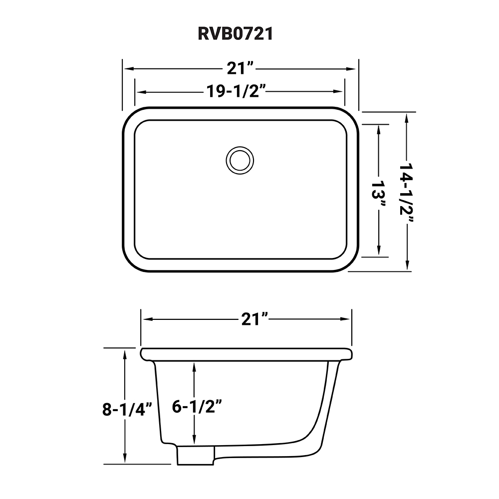 19 x 13 inch Undermount Bathroom Vanity Sink White Rectangular ...