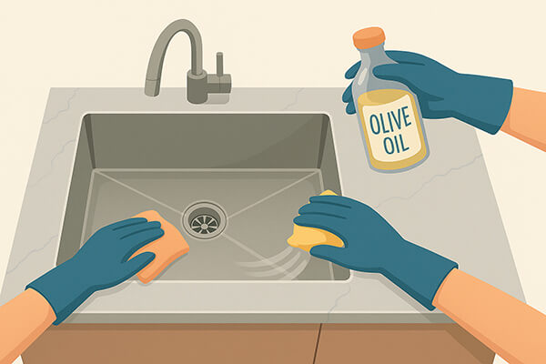 stainless-steel-cleaning-with-olive-oil The Best Guide on How to Clean a Stainless Steel Sink Effortlessly